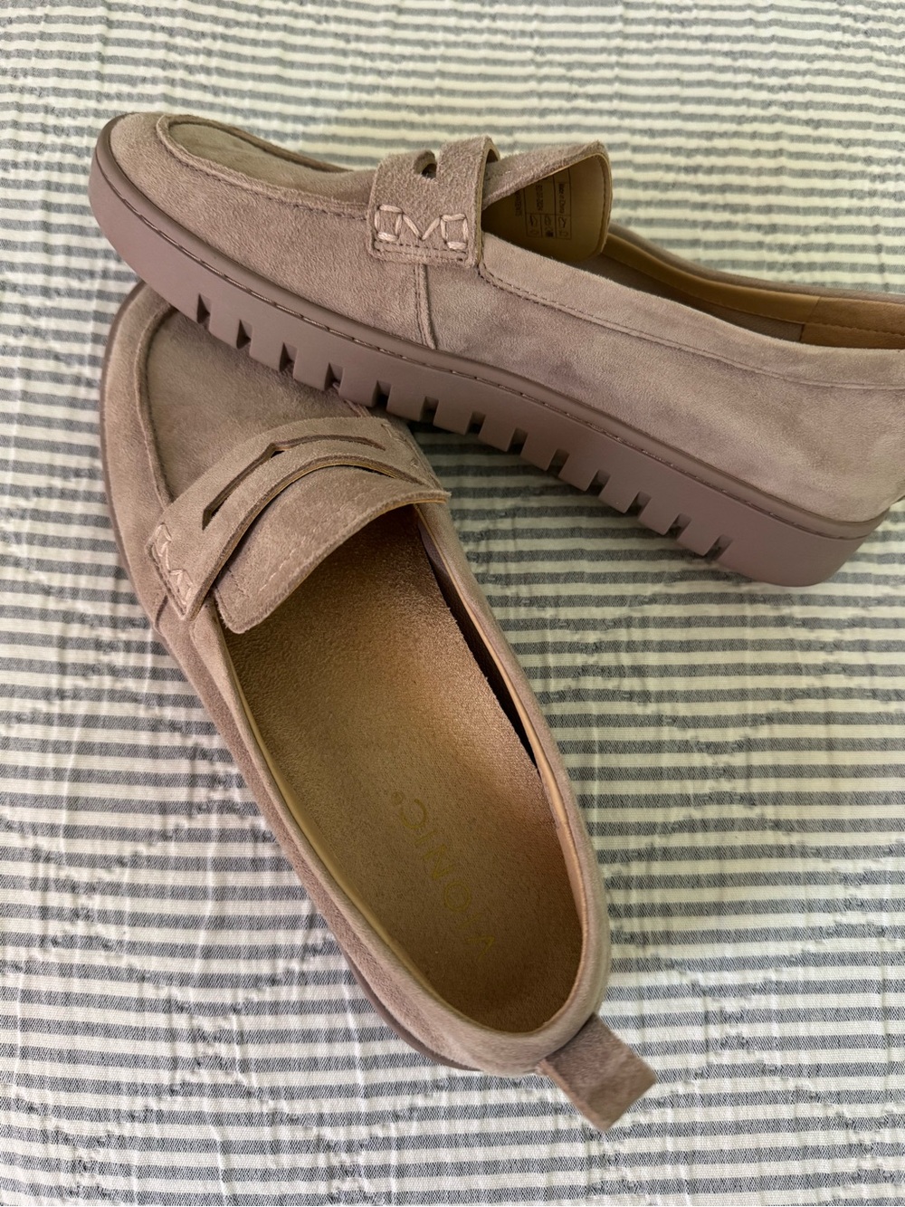 Vionic Uptown Suede Platform Loafers in Dusty Mauve
